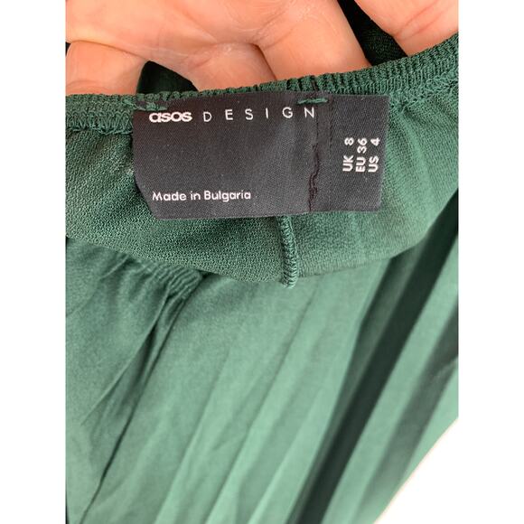 ASOS Pleated Twist Back Cap Sleeve Maxi Dress Women 4 Forest Green Sheer Chiffon - Picture 10 of 10